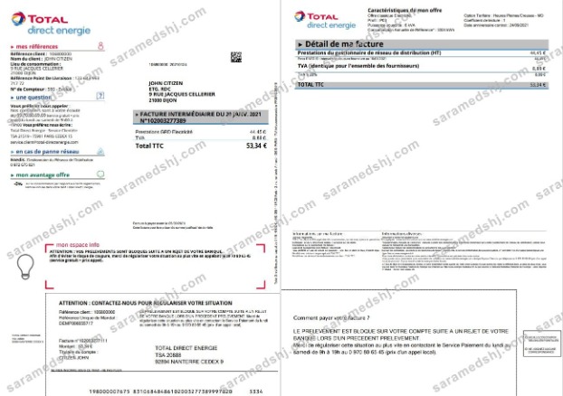 France Total Direct Energie utility bill